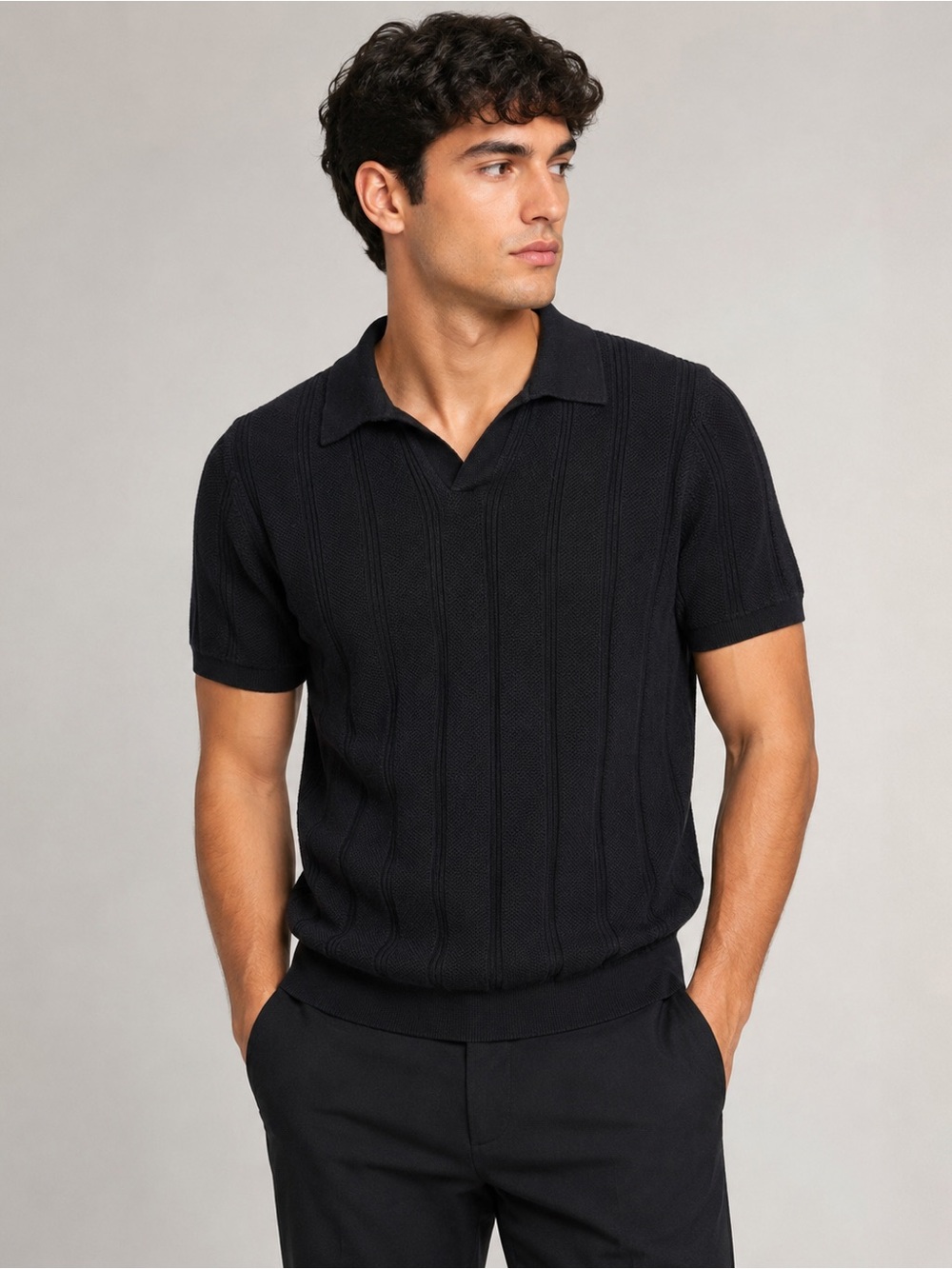 Perry Ellis Black Short-Sleeve Knit Polo